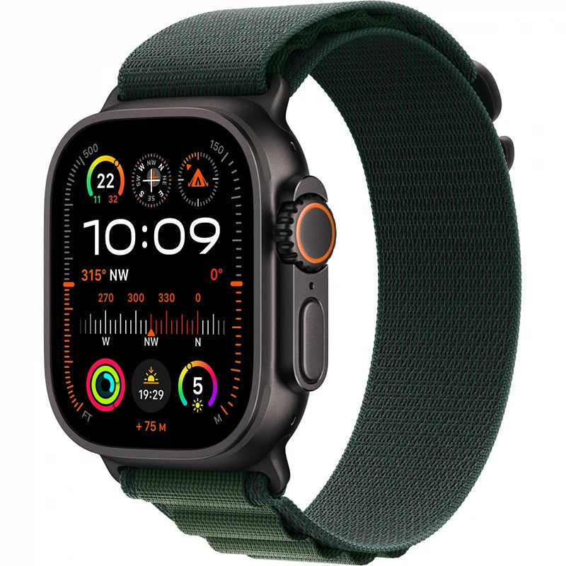 Apple Apple Watch Ultra 2 GPS + Cellular 49mm Black Titanium Case with Dark Green Alpine Loop - Large,Model A2986