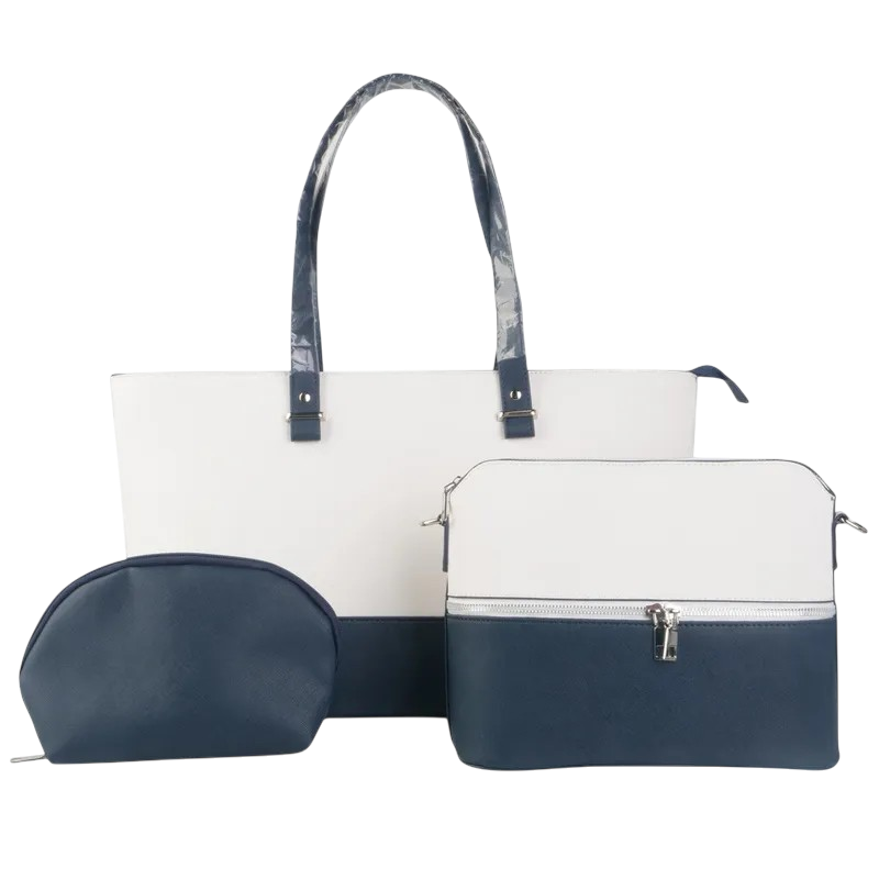 Kenton 15.6-inch Ladies Notebook Bag Blue & Cream 3 Piece Set | Laptop Bag, Handbag & Cosmetic Bag