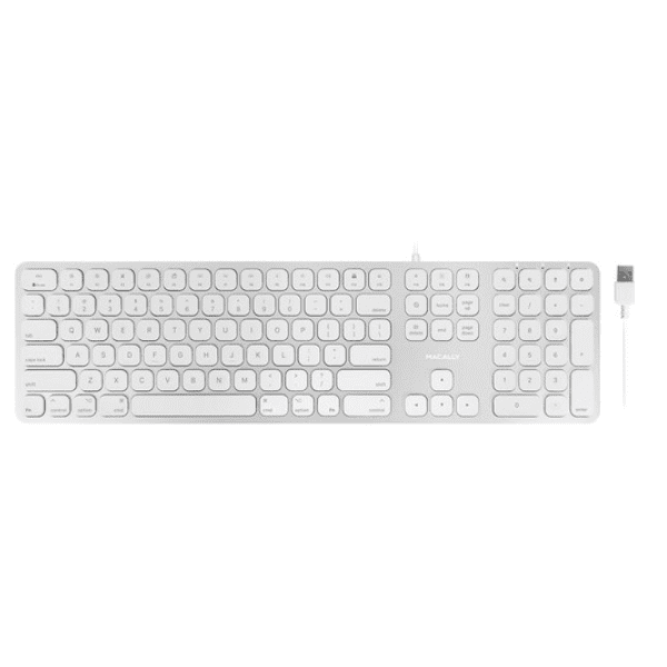 Macally Aluminum Slim USB Keyboard with 2 USB ports