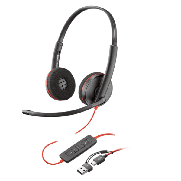 HP Poly Blackwire 3220 Stereo USB-C Headset with USB-C to A