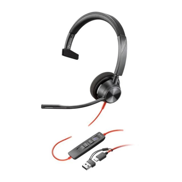 Poly Blackwire 3310 MS Mono USB-C | Headset with USB-A Adapter 8X216AA