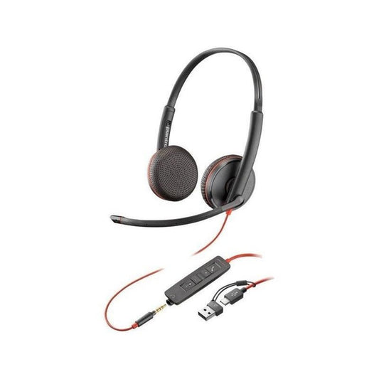 HP Poly Blackwire 3225 Stereo USB-C Headset +3.5mm Plug +USB-C/A Adapter