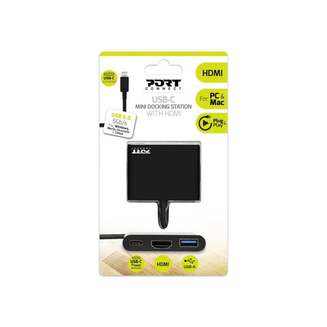 Port USB Type-C to 1 x HDMI |1 x USB3.0 |1 x Type-C 60W PD Dock - Black