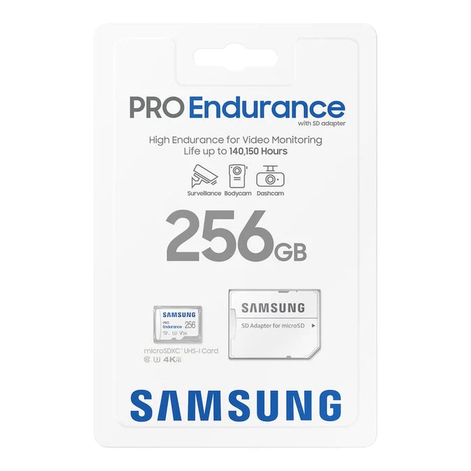 Samsung PRO Endurance 256GB microSDXC Memory Card – UHS-I, Class 10, U3, V30, Up to 100MB/s Read, Includes SD Adapter