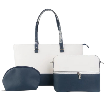 Kenton 15.6-inch Ladies Notebook Bag Blue & Cream 3 Piece Set | Laptop Bag, Handbag & Cosmetic Bag
